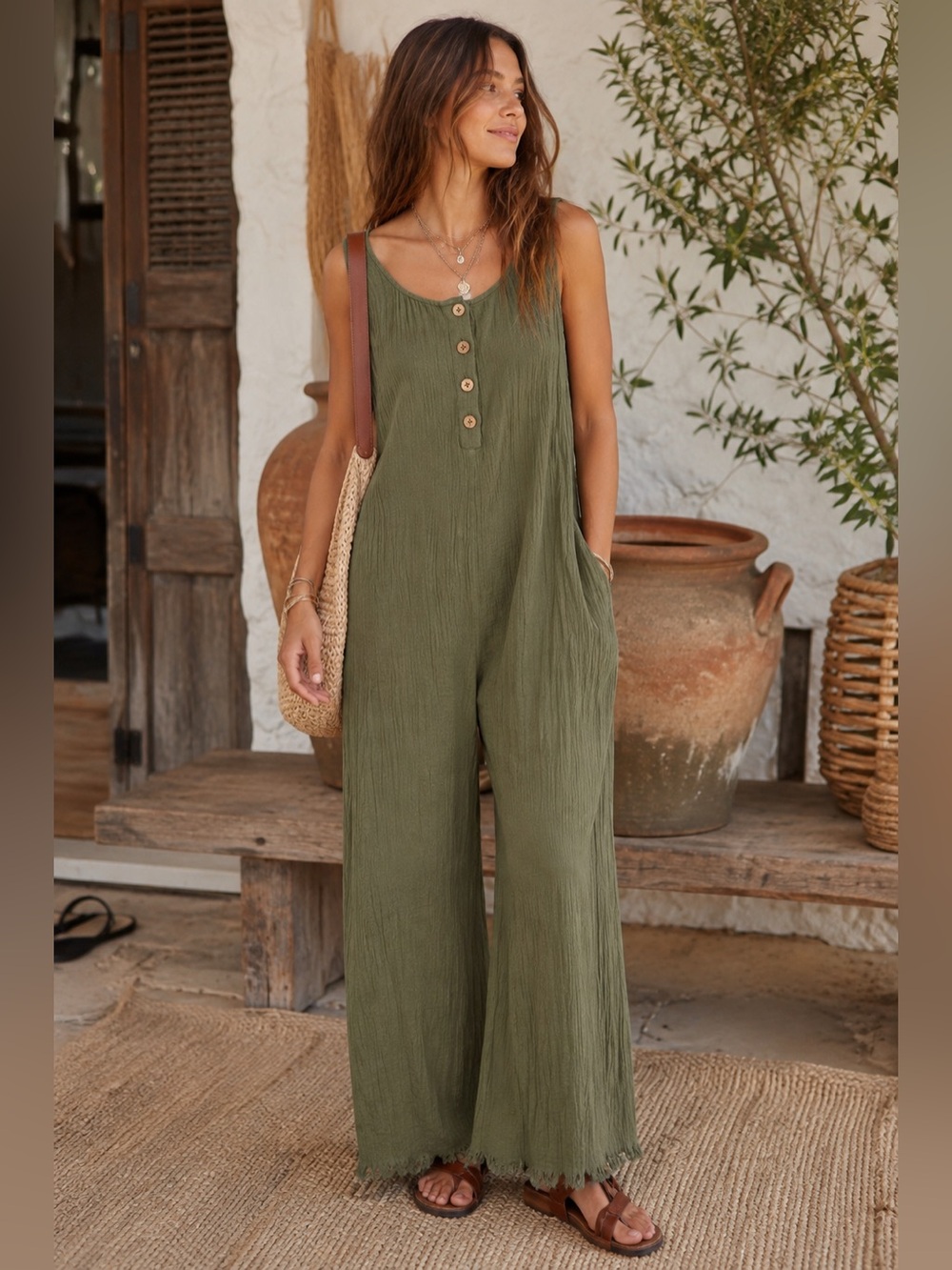 Faherty Dune Organic Cotton Gauze Dawson Jumpsuit XS Boho Casual Luxury Earthy